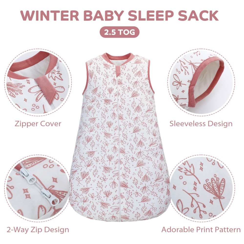 Lat - Baby Girl's 2.5 Tog Floral Printed Warm Sleeveless Sleeping Bag - Pink