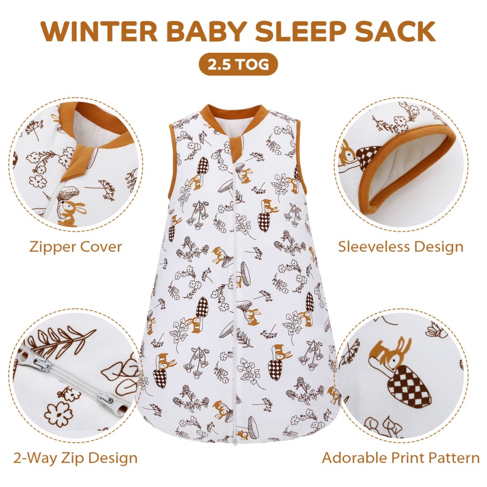 Lat - Baby 2.5 Tog Rabbit Printed Warm Sleeveless Sleeping Bag - Brown