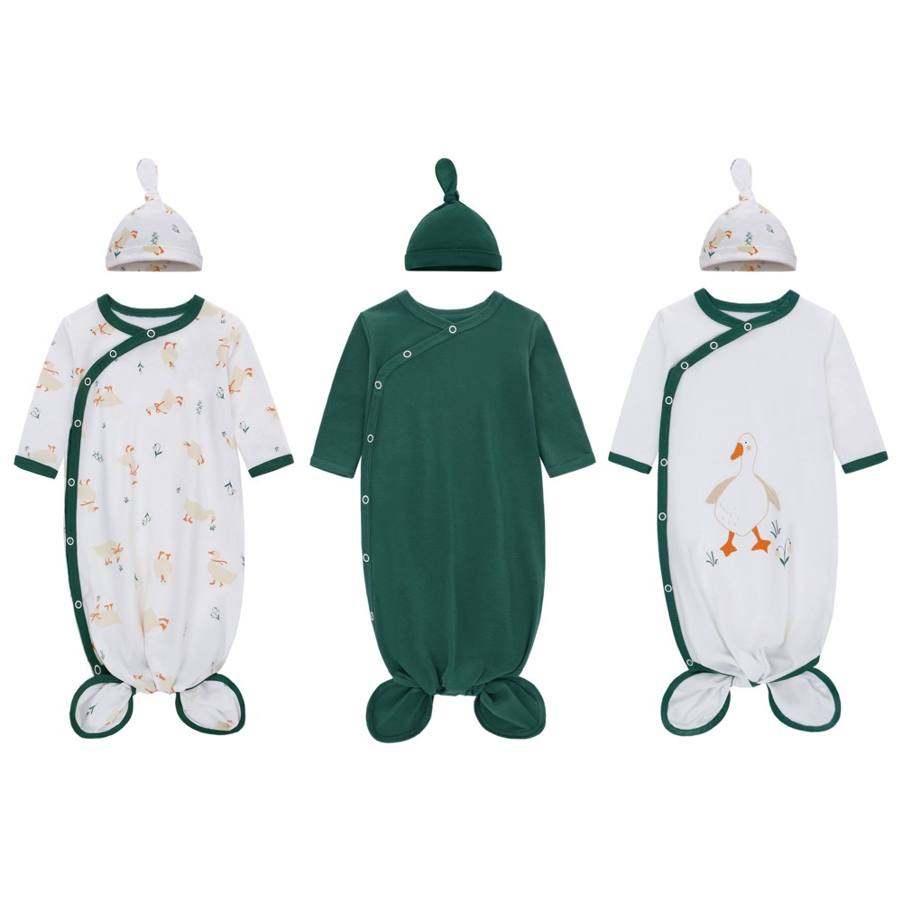 Lat - 3pc-Set - Baby Fashionable Knotted Sleepsuit With Hat - Green