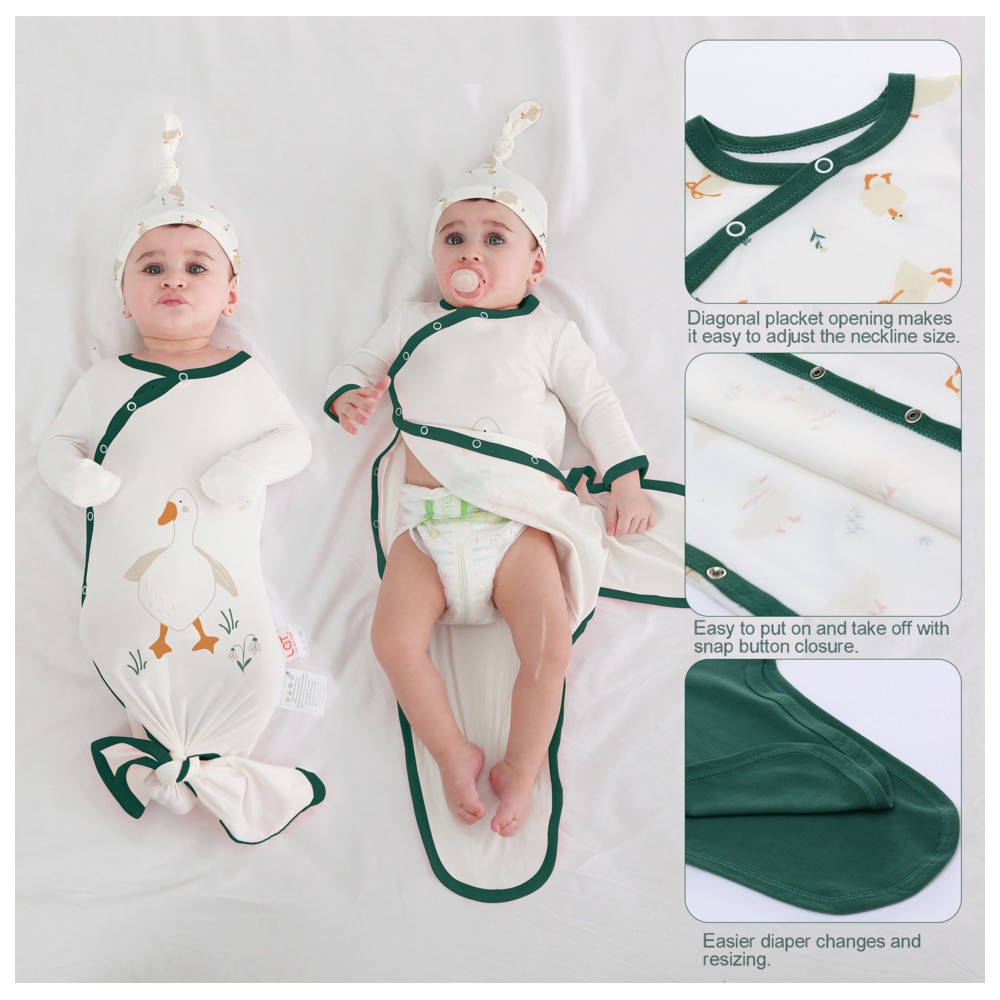 Lat - 3pc-Set - Baby Fashionable Knotted Sleepsuit With Hat - Green