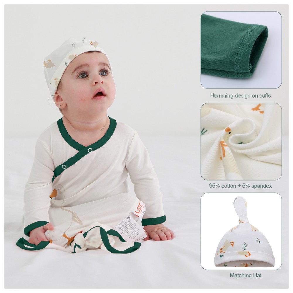 Lat - 3pc-Set - Baby Fashionable Knotted Sleepsuit With Hat - Green