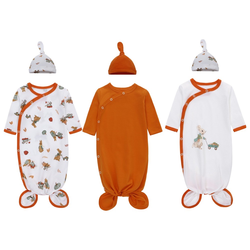 Lat - 3pc-Set - Baby Fashionable Knotted Sleepsuit With Hat - Orange
