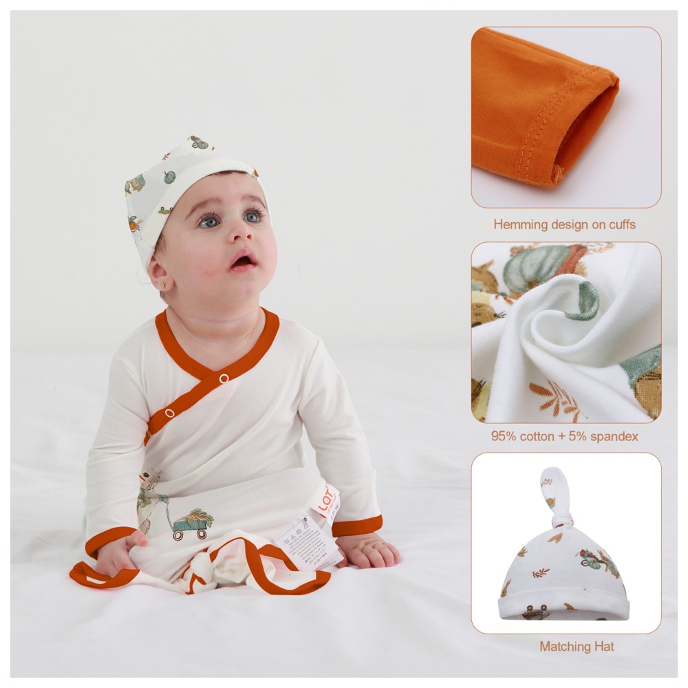 Lat - 3pc-Set - Baby Fashionable Knotted Sleepsuit With Hat - Orange