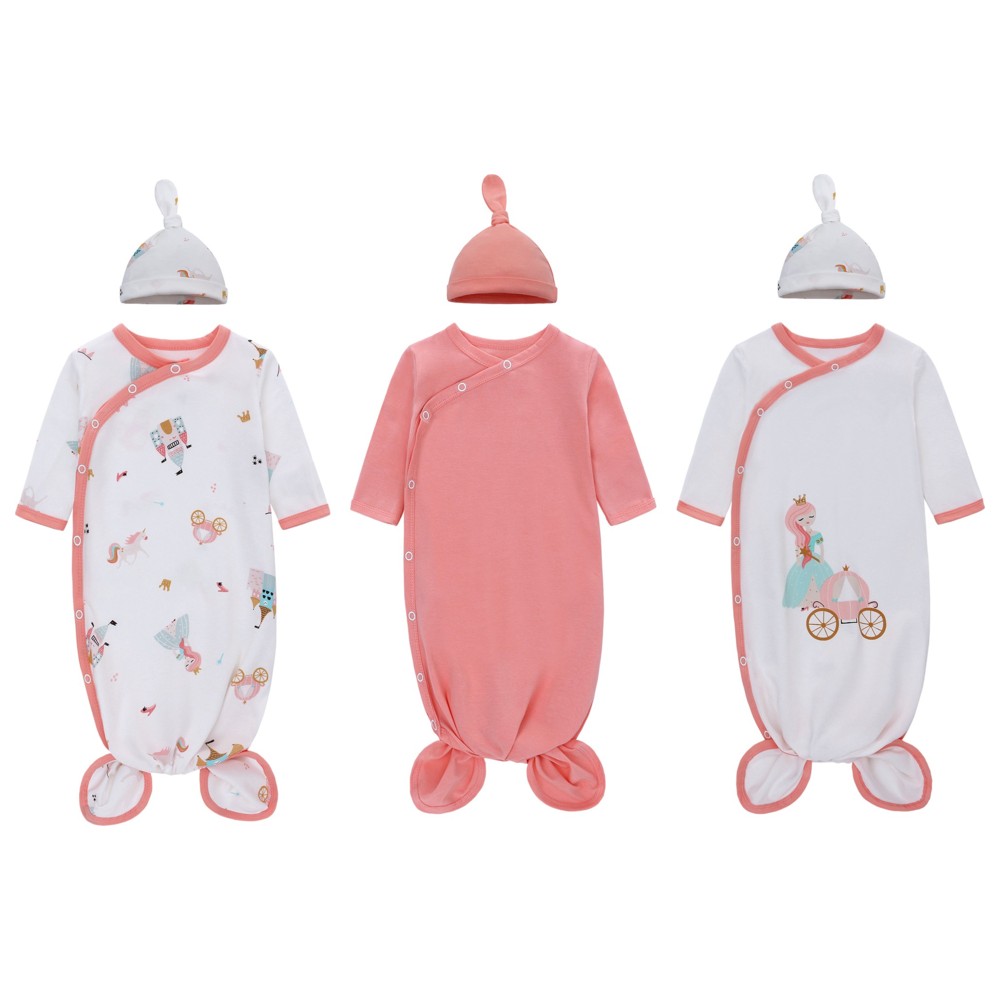 Lat - 3pc-Set - Baby Girl's Fashionable Knotted Sleepsuit With Hat - Pink