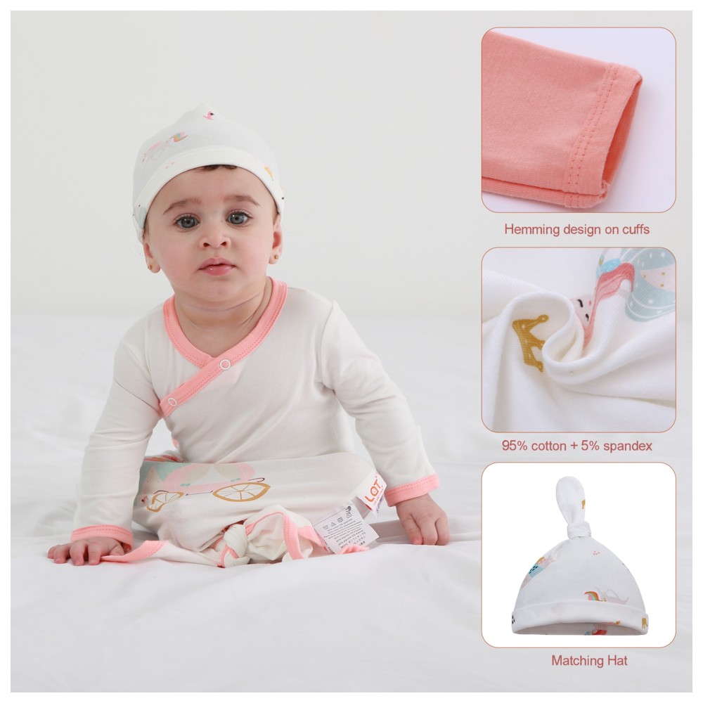 Lat - 3pc-Set - Baby Girl's Fashionable Knotted Sleepsuit With Hat - Pink