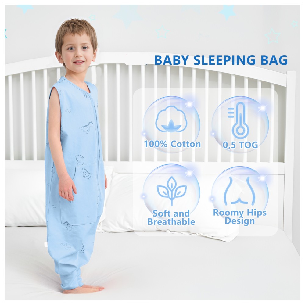 Lat - Boy's 100% Cotton Sleeveless Sleepsuit With Pocket - Blue