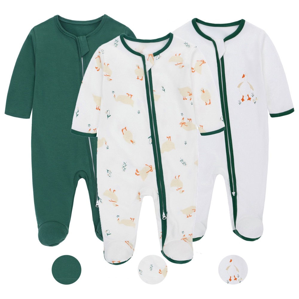 Lat - 3pc-Set - Baby 100% Cotton Long Sleeves Sleepsuit - Green
