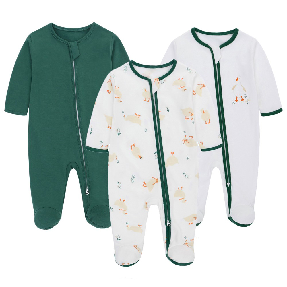 Lat - 3pc-Set - Baby 100% Cotton Long Sleeves Sleepsuit - Green