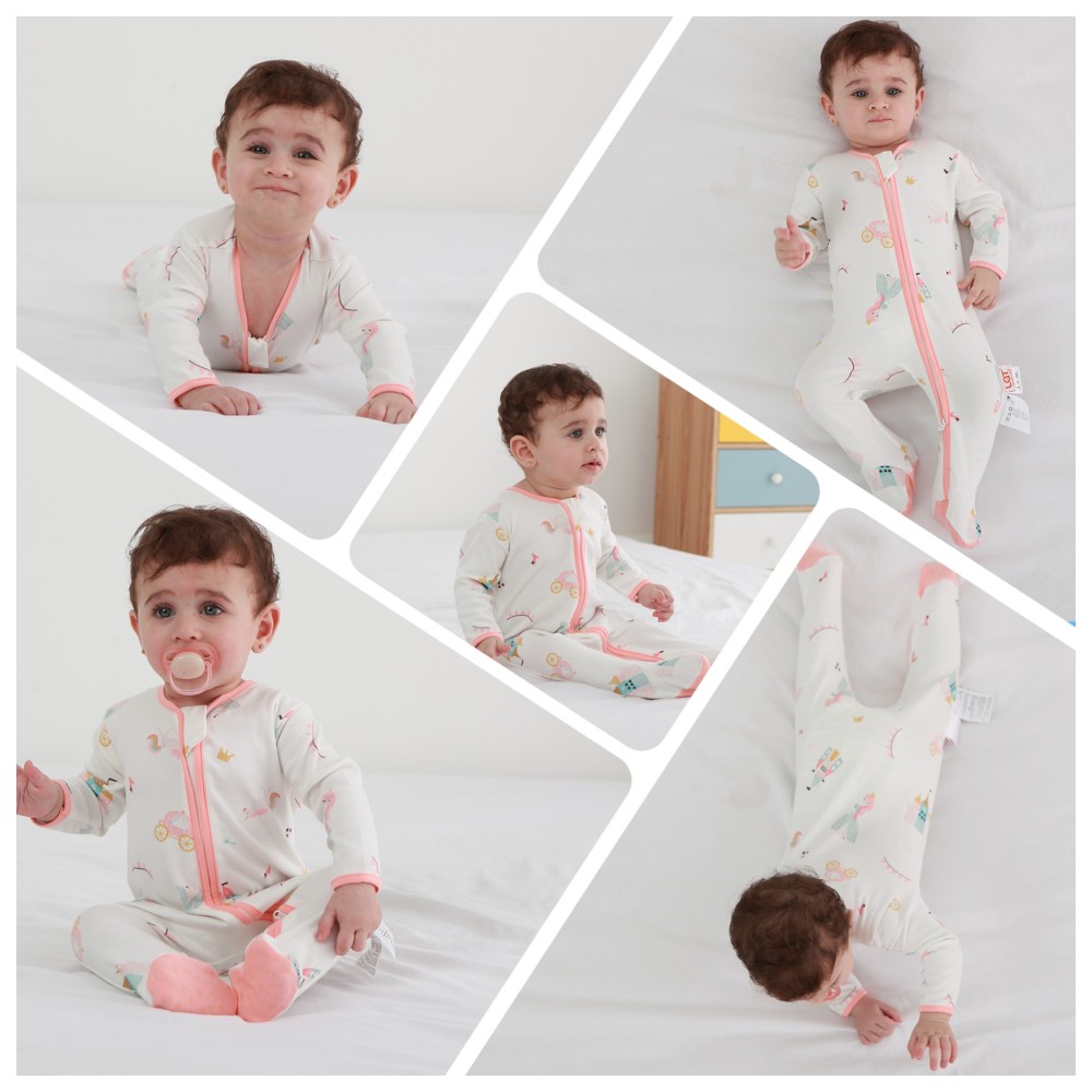 Lat - 3pc-Set - Baby Girl's 100% Cotton Long Sleeves Sleepsuit - Pink