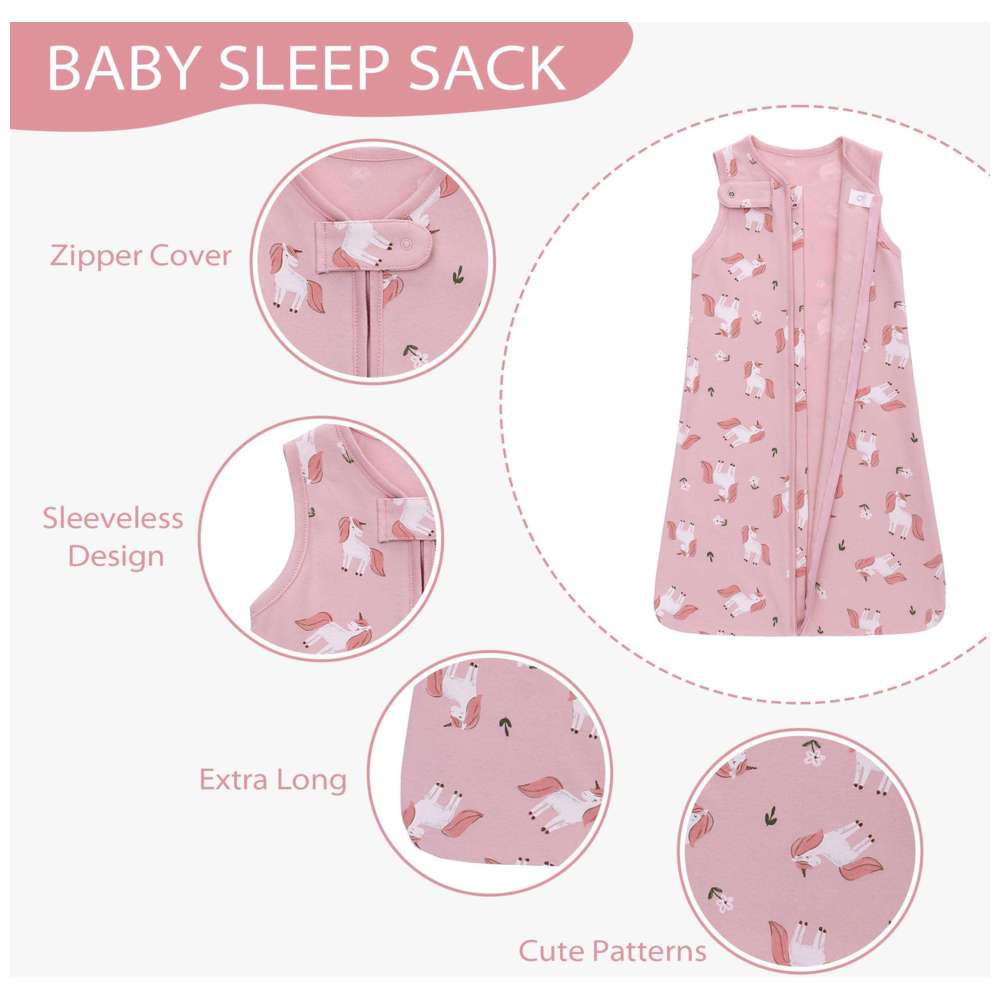 Miracle Baby - 100% Cotton Sleeveless Zipper Swaddle Sleeping Bag - Pink