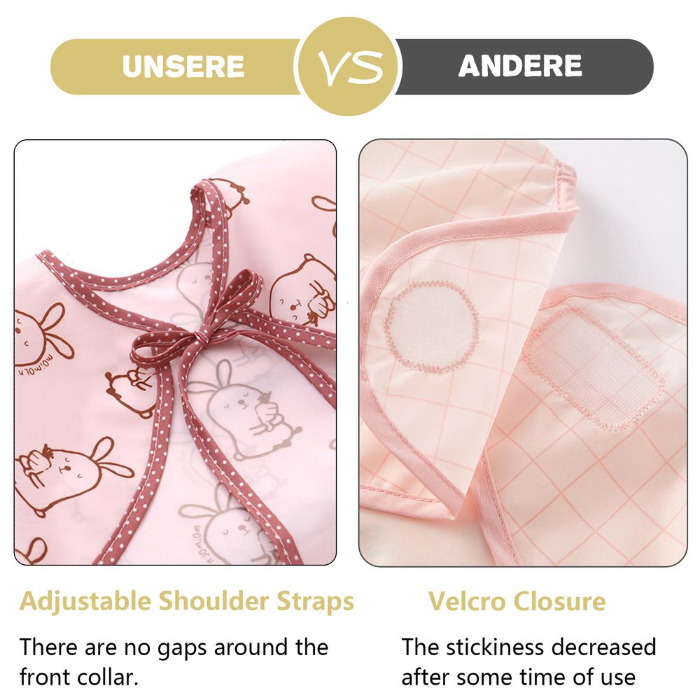 Miracle Baby - Waterproof Long Sleeves Apron Bibs - Pink - 2 Pc Set