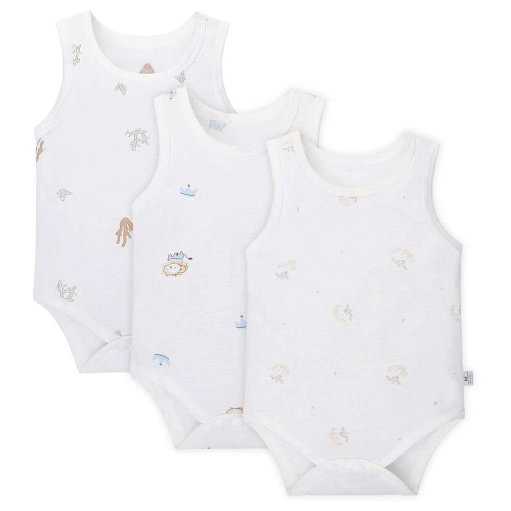 Miracle Baby - 3pc-Set - Baby Boy's Cotton Sleeveless Bodysuit - White