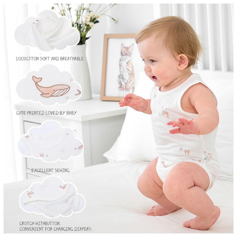 Miracle Baby - 3pc-Set - Baby Girl's Cotton Sleeveless Bodysuit - White