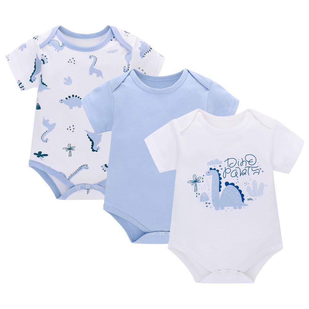 Miracle Baby - 3pc-Set - Baby Boy's Cotton Short Sleeves Bodysuit - Blue
