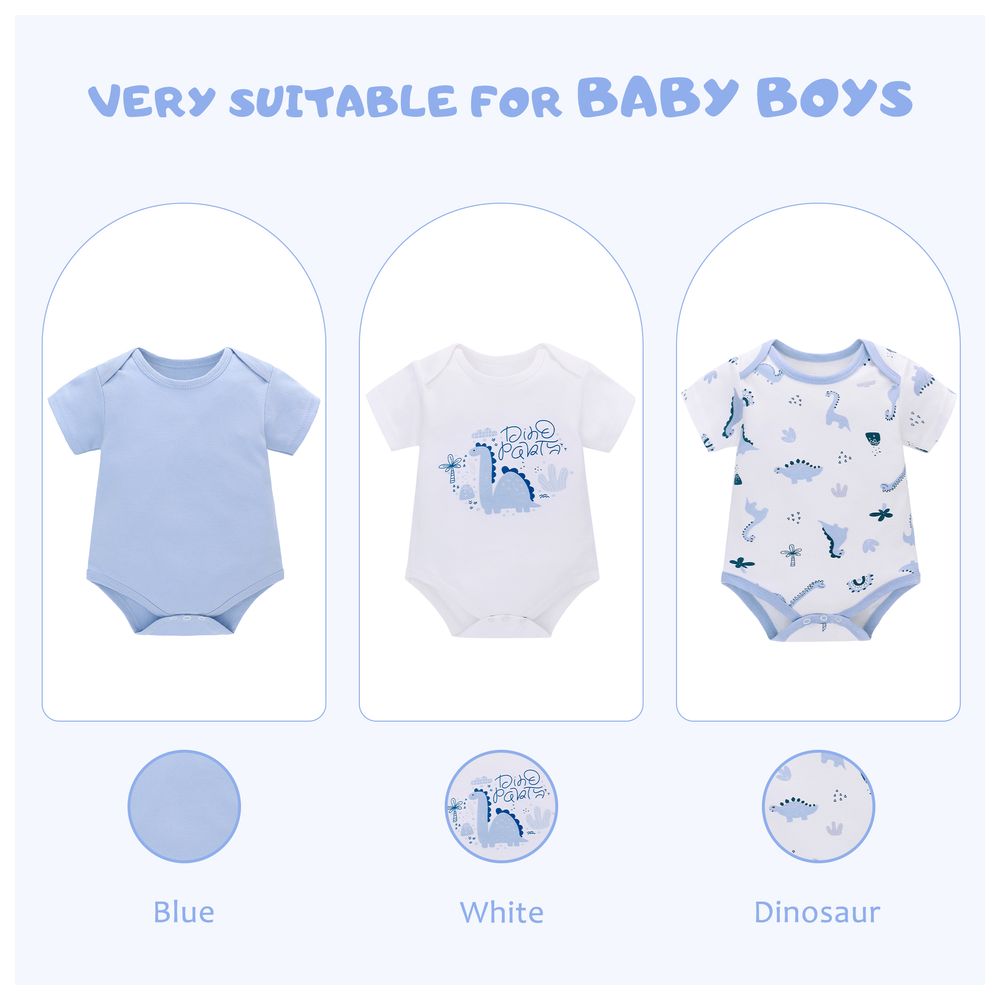 Miracle Baby - 3pc-Set - Baby Boy's Cotton Short Sleeves Bodysuit - Blue
