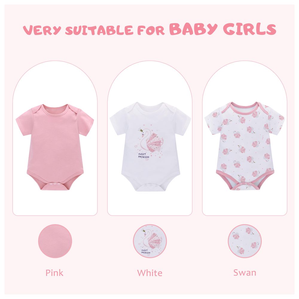 Miracle Baby - 3pc-Set - Baby Girl's Cotton Short Sleeves Bodysuit - Pink