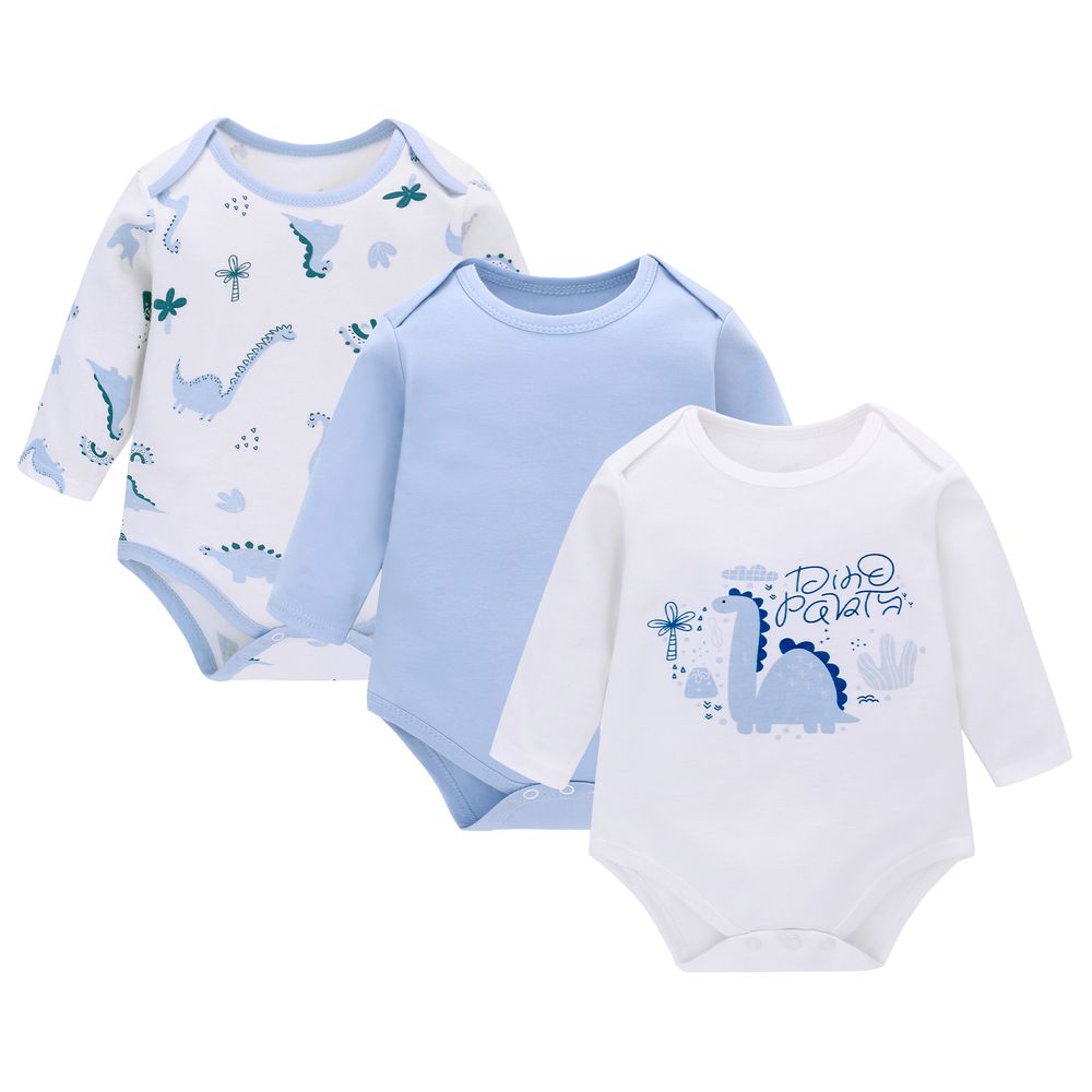 Miracle Baby - 3pc-Set - Baby Boy's Cotton Long Sleeves Bodysuit - Blue
