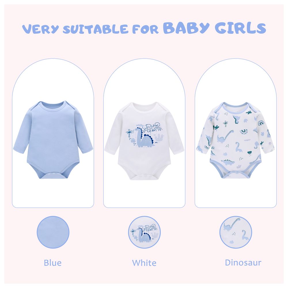 Miracle Baby - 3pc-Set - Baby Boy's Cotton Long Sleeves Bodysuit - Blue