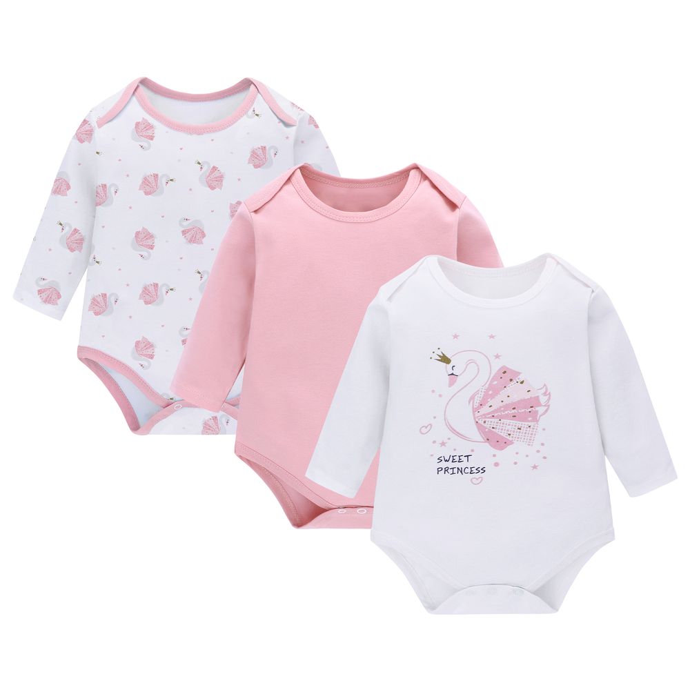 Miracle Baby - 3pc-Set - Baby Girl's Cotton Long Sleeves Bodysuit - Pink