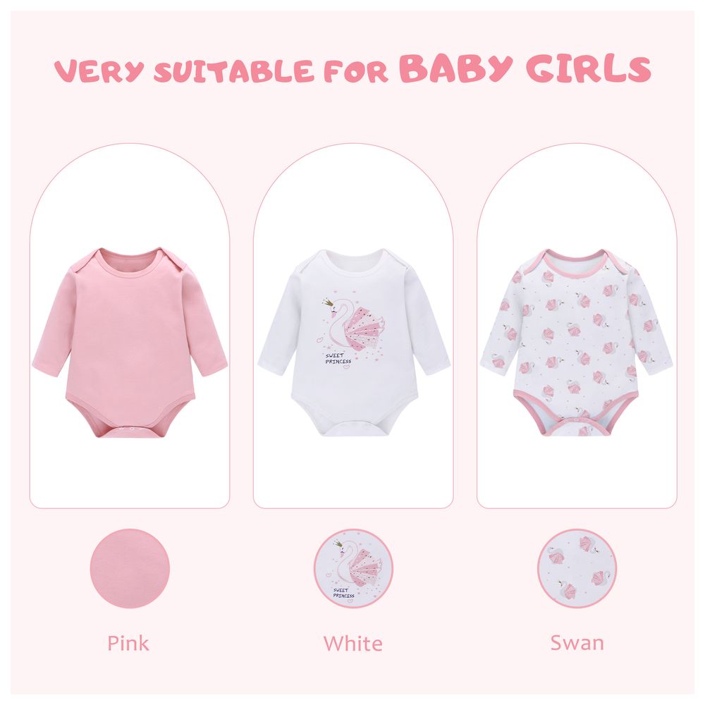 Miracle Baby - 3pc-Set - Baby Girl's Cotton Long Sleeves Bodysuit - Pink