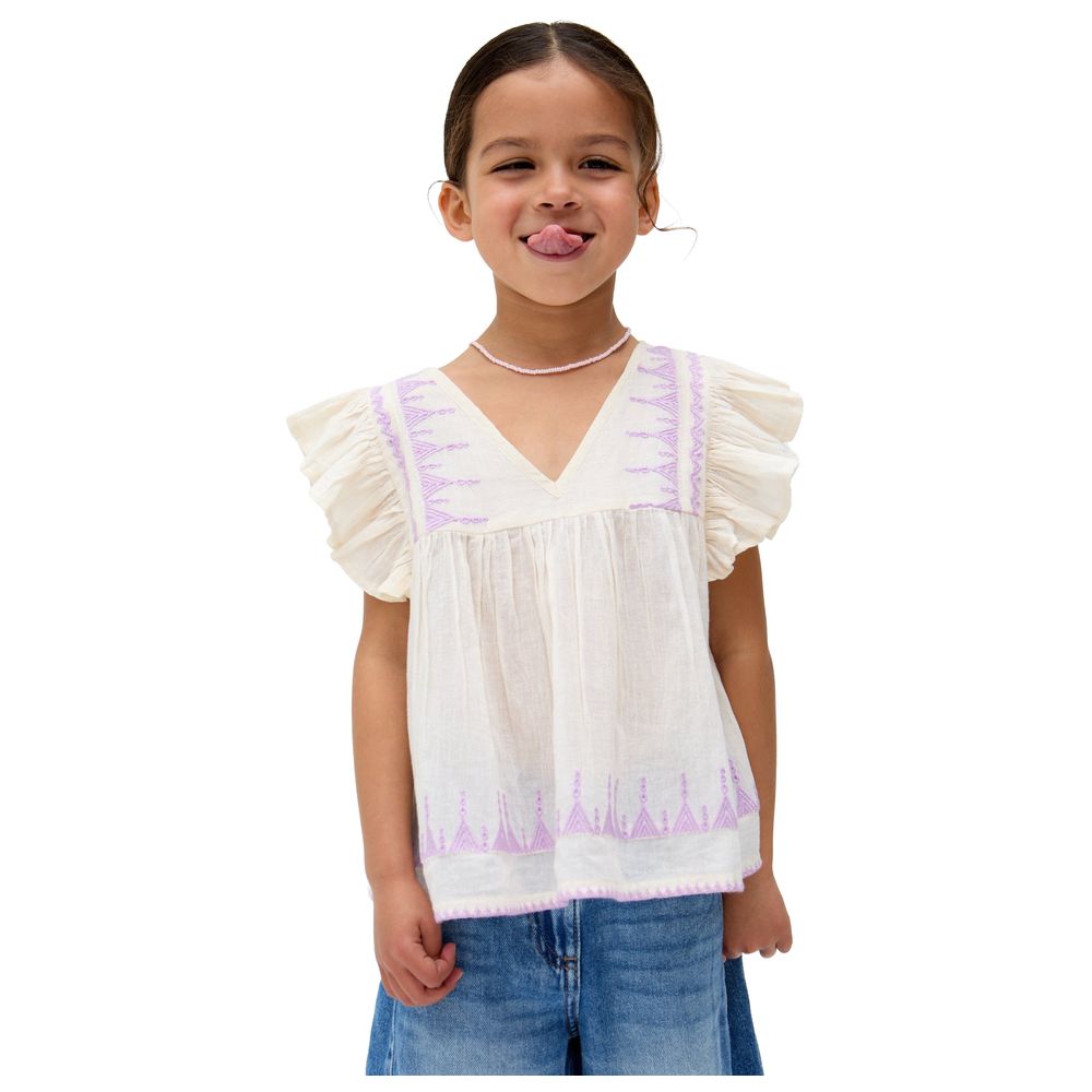 Raffya Kids Girl's Mariana Flutter Sleeve Embroidered Blouse - Cream