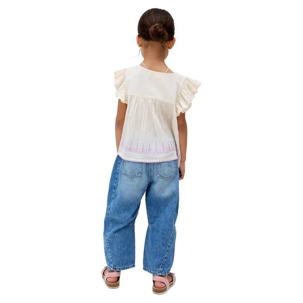 Raffya Kids Girl's Mariana Flutter Sleeve Embroidered Blouse - Cream