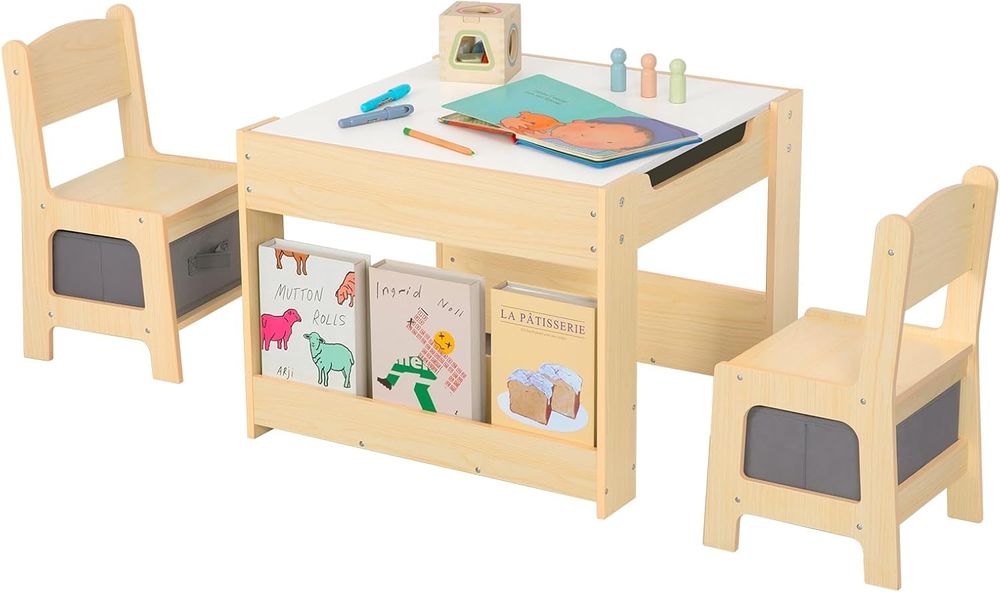 OOOK - Toddler Table And Chairs Set - Brown