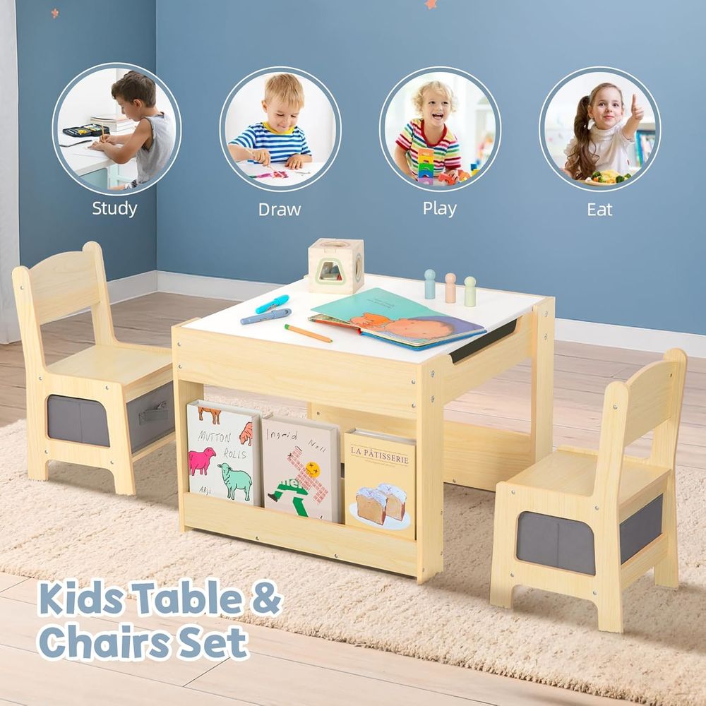 OOOK - Toddler Table And Chairs Set - Brown