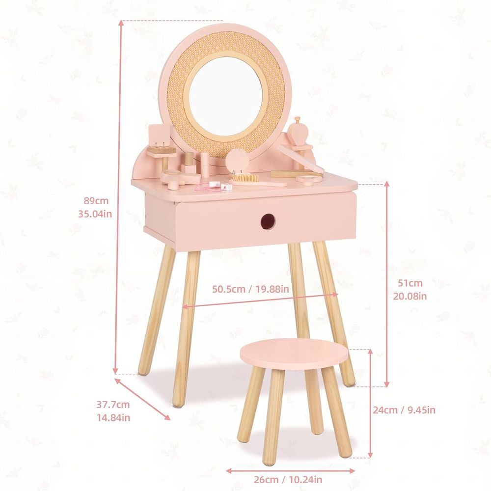 OOOK Kids Vanity Table with Stool - Pink