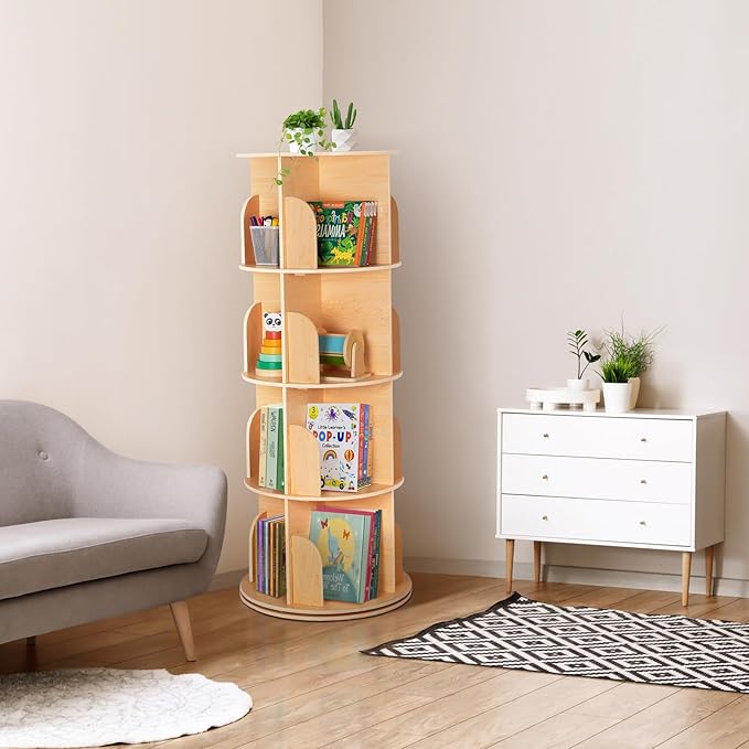 Oook - 4-Tiered Wooden Rotating Bookshelf - Brown