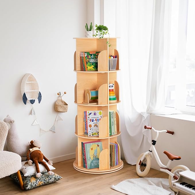 Oook - 4-Tiered Wooden Rotating Bookshelf - Brown