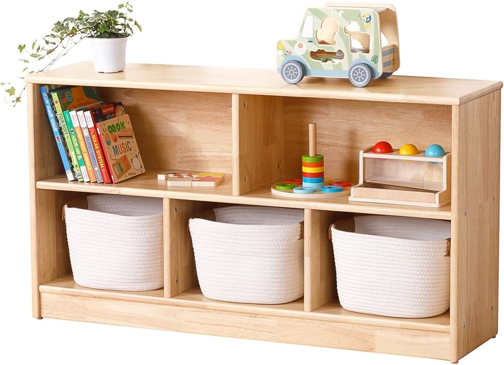 Oook - Wooden 5 Compartment Toy Organizer Shelf - Brown
