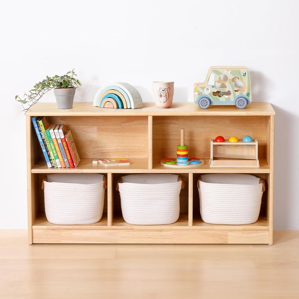 Oook - Wooden 5 Compartment Toy Organizer Shelf - Brown