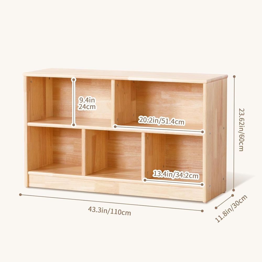 Oook - Wooden 5 Compartment Toy Organizer Shelf - Brown