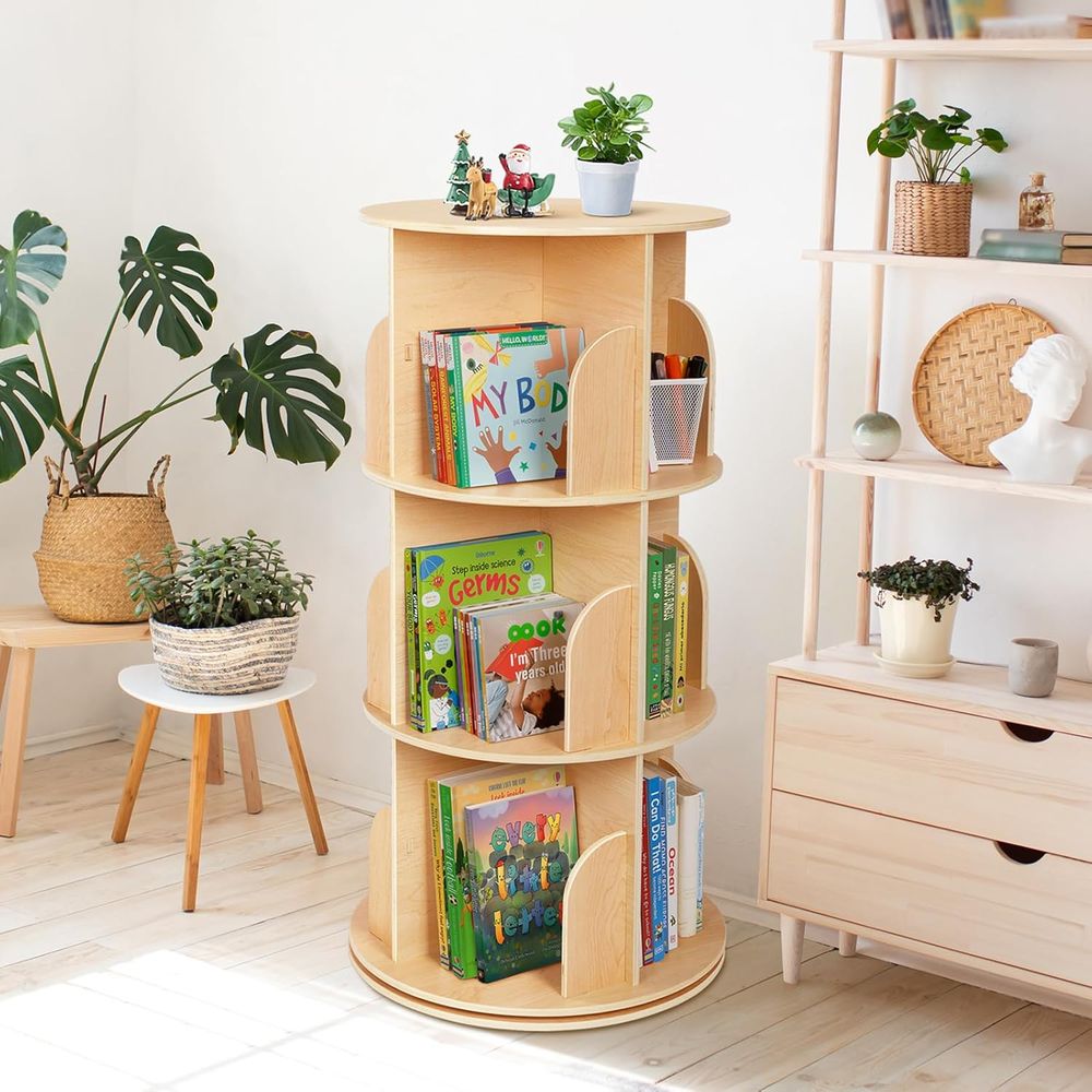 Oook - 3-Tiered Wooden Rotating Bookshelf - Brown