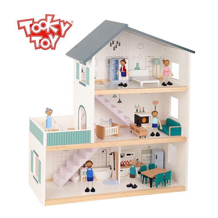 Tooky Toy - Furniture Wooden Doll House Playset - 31 Pcs