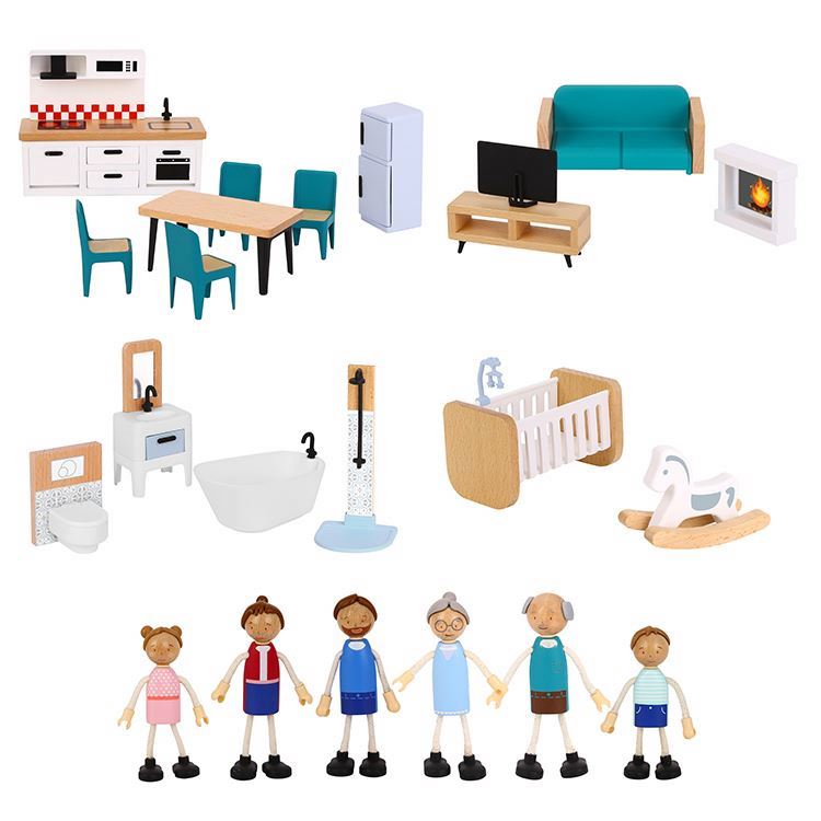 Tooky Toy - Furniture Wooden Doll House Playset - 31 Pcs