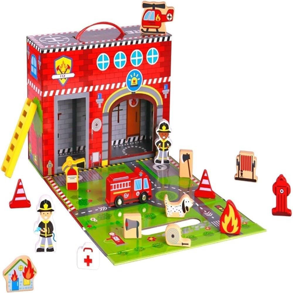 Tooky Toys Fire Station Box Set - 17 Pcs