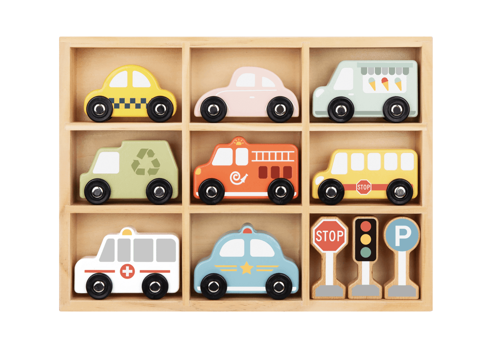 Tooky Toy - Wooden Transportation & Street Sign Set - 11 Pcs