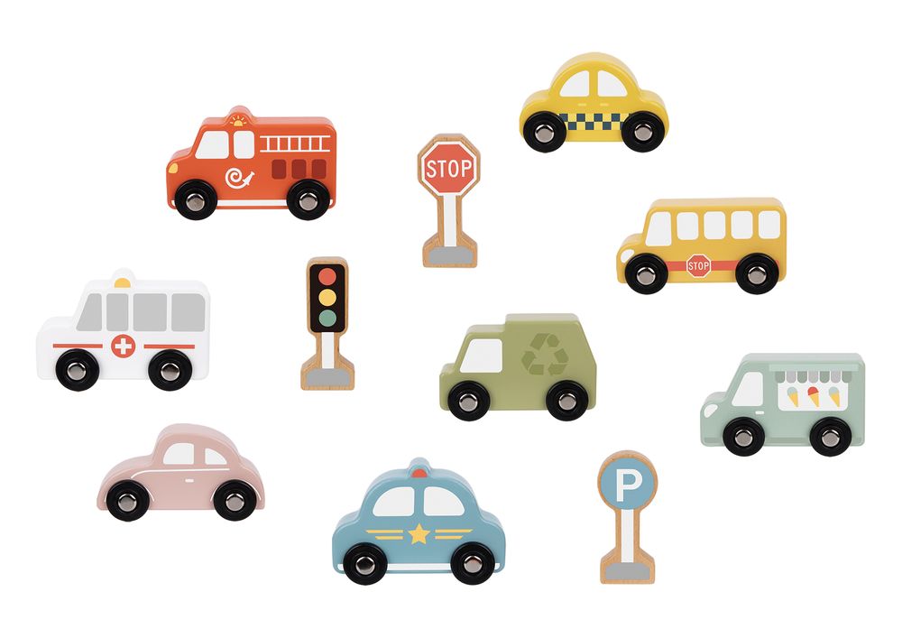 Tooky Toy - Wooden Transportation & Street Sign Set - 11 Pcs