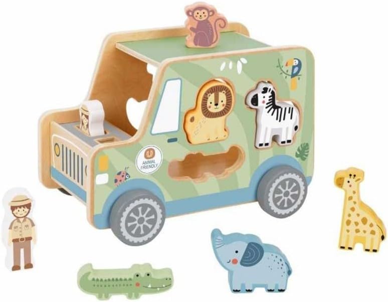 Tooky Toys Animal Jeep Wooden Shape Sorter - Multicolor - 9 Pcs