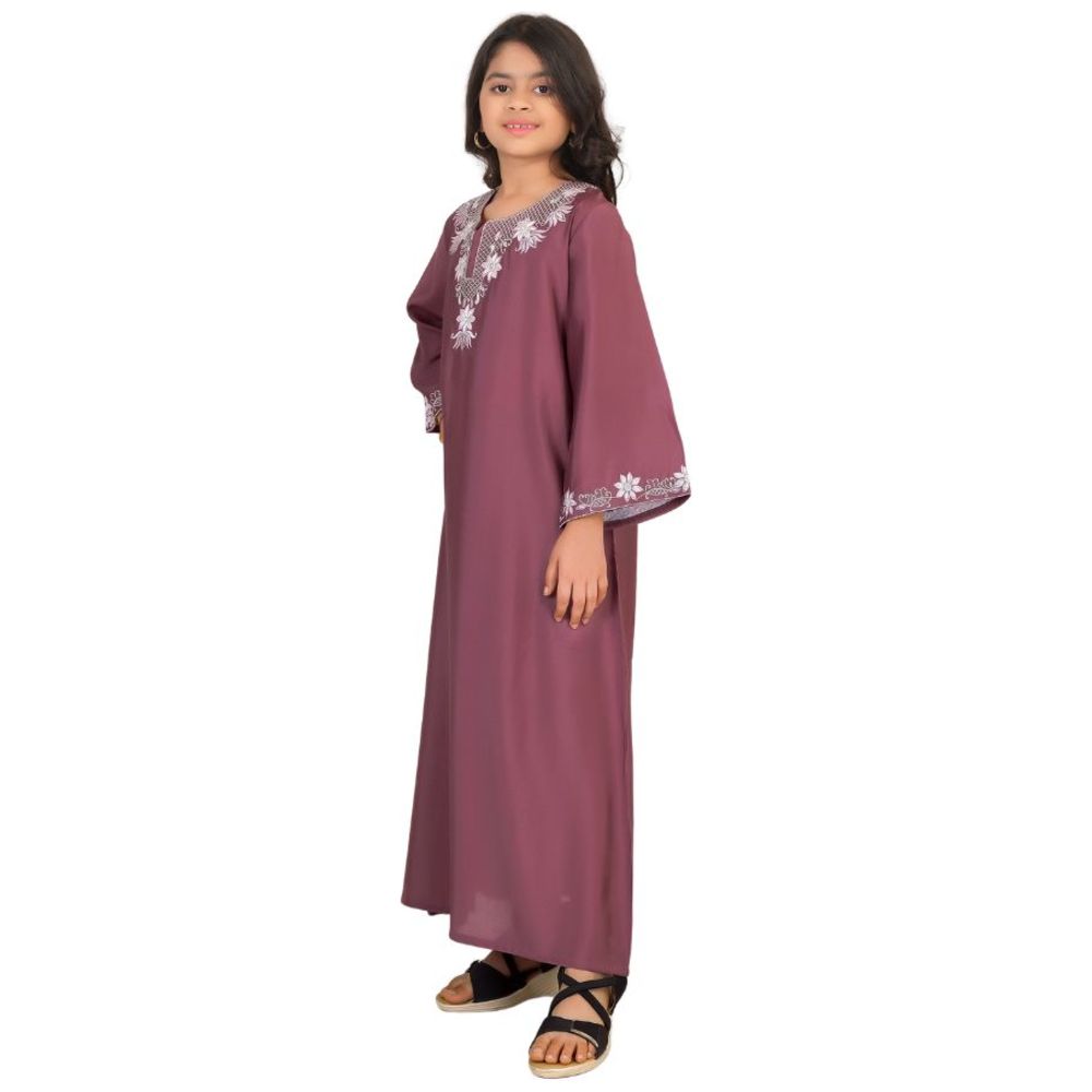 Artemea Girl's Soft Shiny Satin Finish Embroidered Jalabiya - Purple