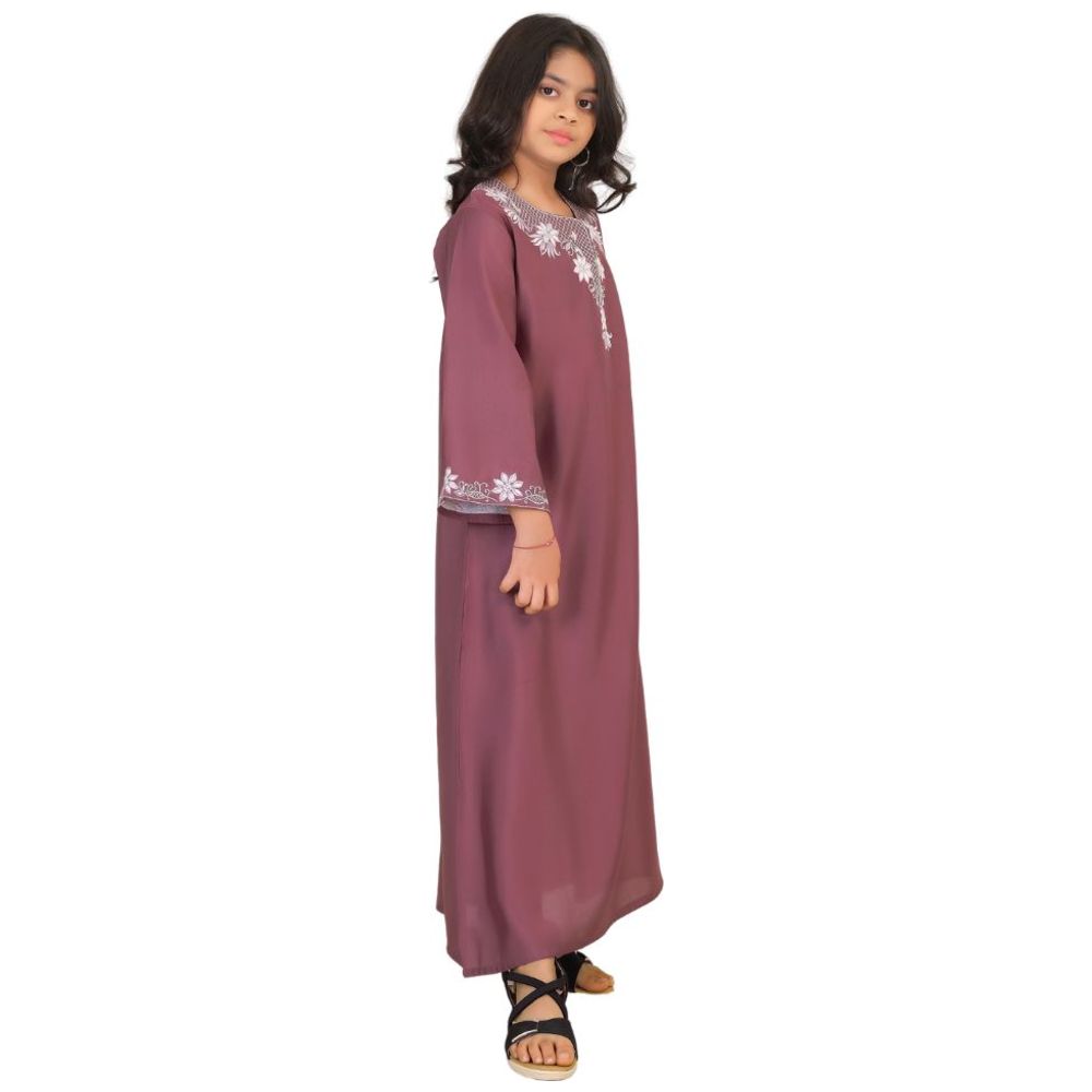 Artemea Girl's Soft Shiny Satin Finish Embroidered Jalabiya - Purple