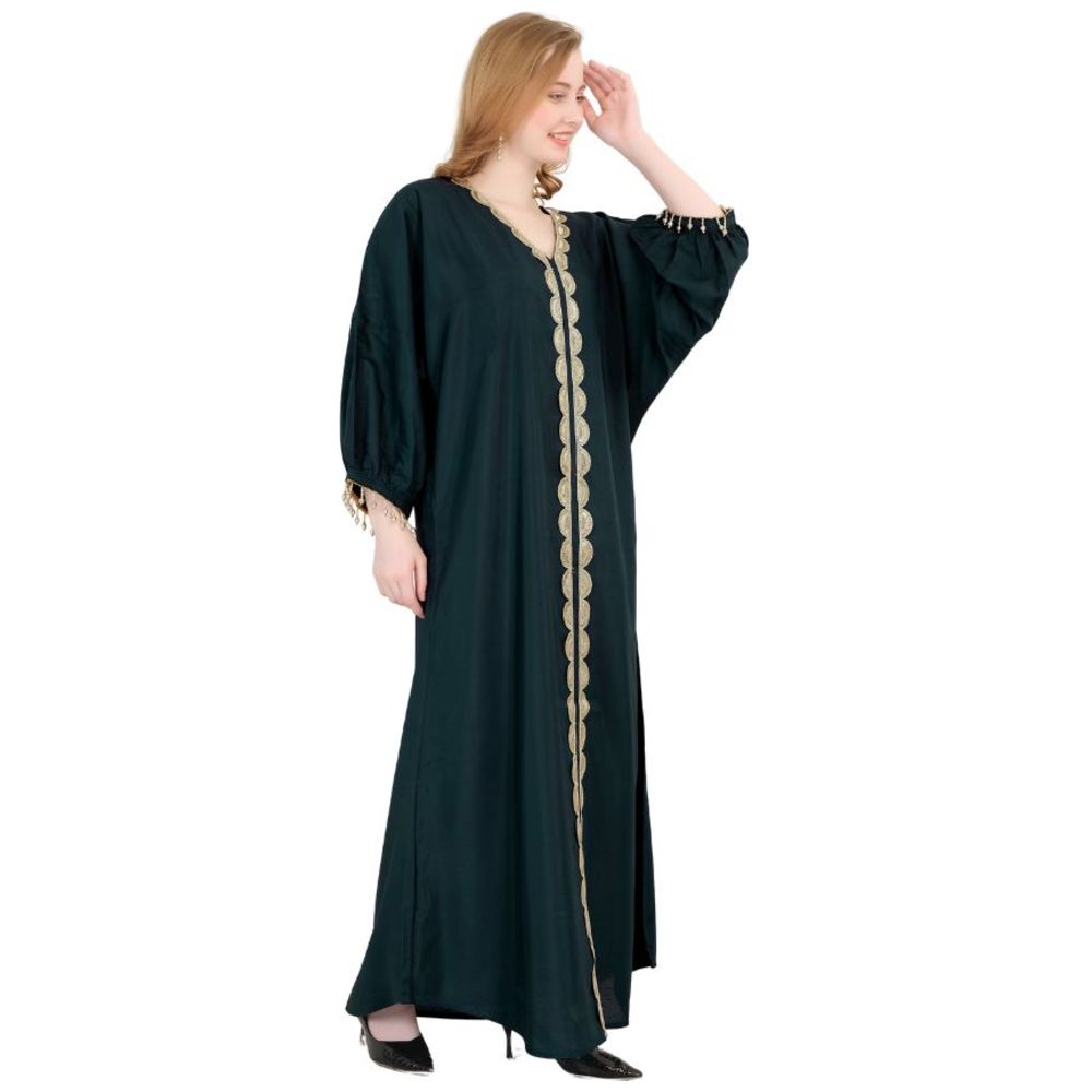 Artemea - Women's Soft Shiny Satin Finish Sequins Embroidered Jalabiya - Blue