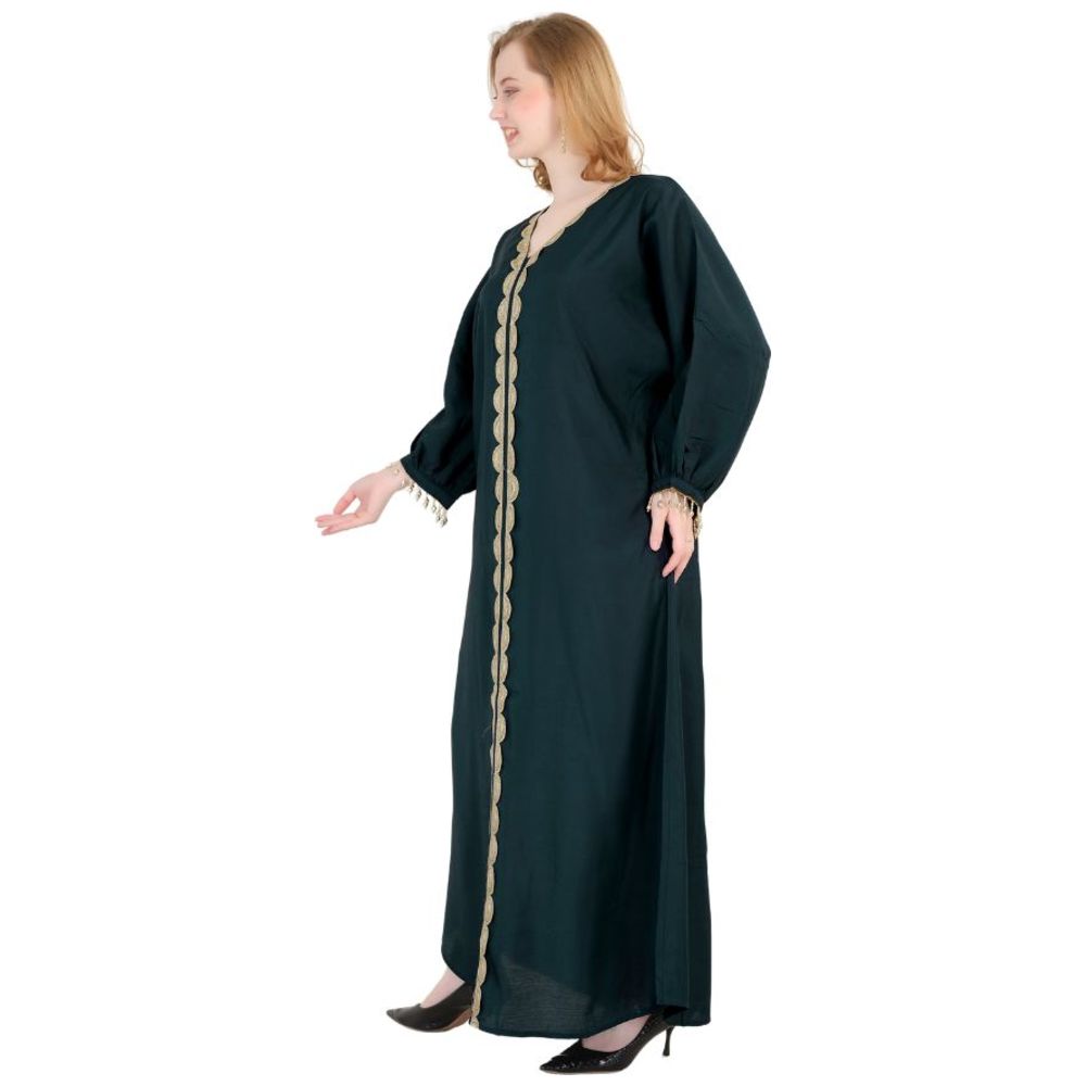 Artemea - Women's Soft Shiny Satin Finish Sequins Embroidered Jalabiya - Blue