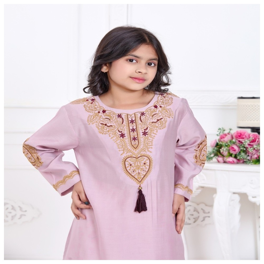 Artemea Soft Premium Textured Fabric with Golden Thread Embroidered Jalabiya