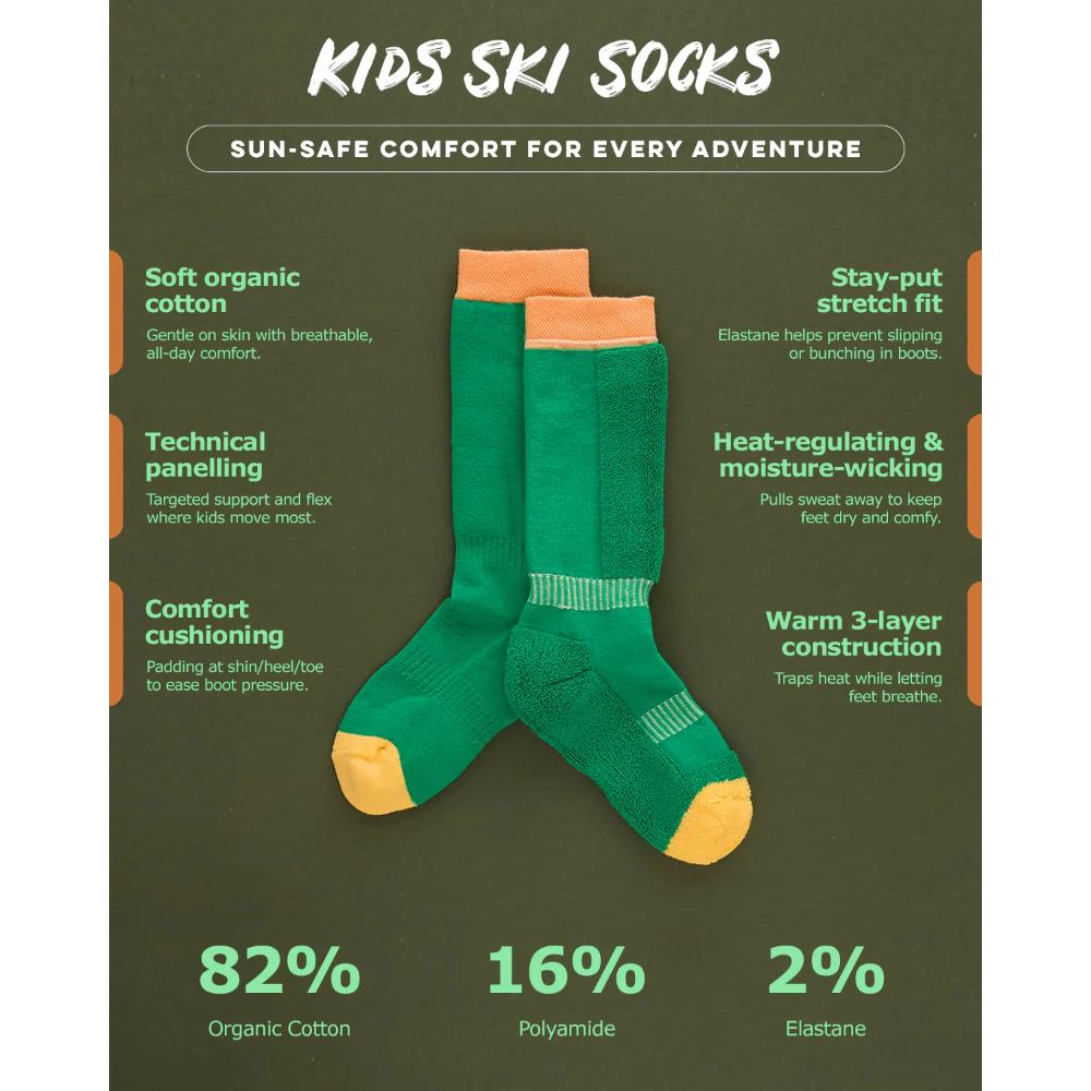 Roarsome Kids Ski Socks - Green/Orange