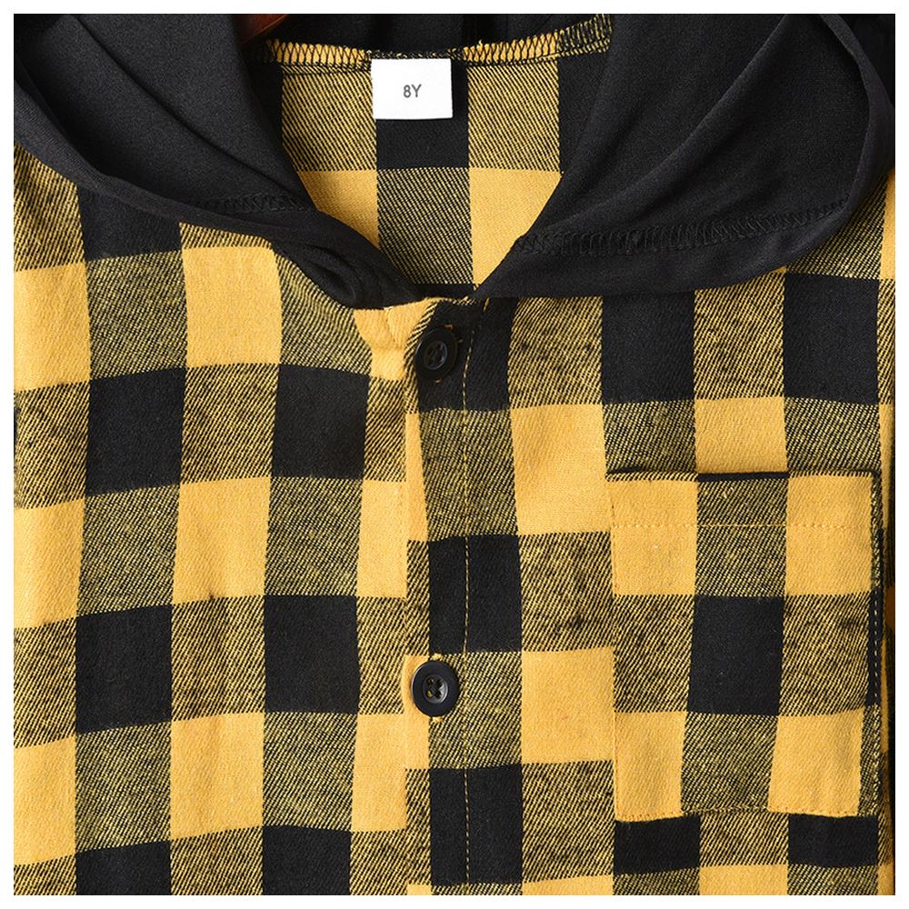 Kikofendy Boys' Hooded Jacket and Color-Block Patchwork Cuffed Pants Yellow/Black - 2 Pcs