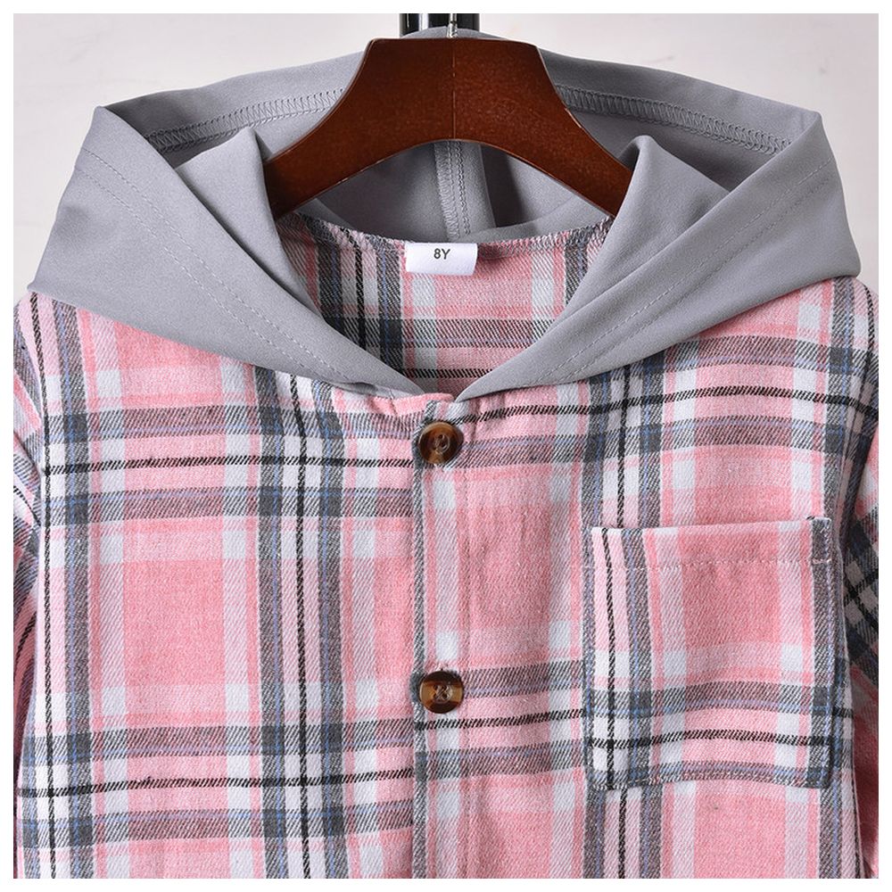 Kikofendy Boys' Hooded Jacket and Color-Block Patchwork Cuffed Pants Pink/Grey - 2 Pcs