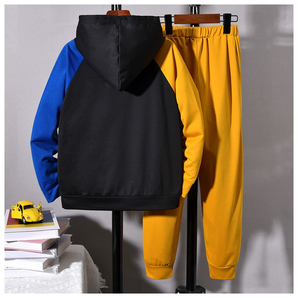 Kikofendy Boys' Color-Block Patchwork Hoodie and Cuffed Pants - Yellow - 2 Pcs